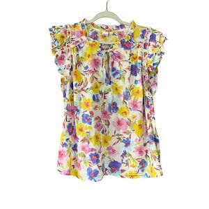 GAP Floral‎ Ruffle Sleeveless Blouse Tie Neck Multicolor Womens L